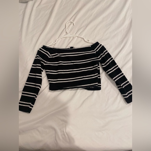 Striped Off The Shoulder Crop Top - Picture 2 of 2